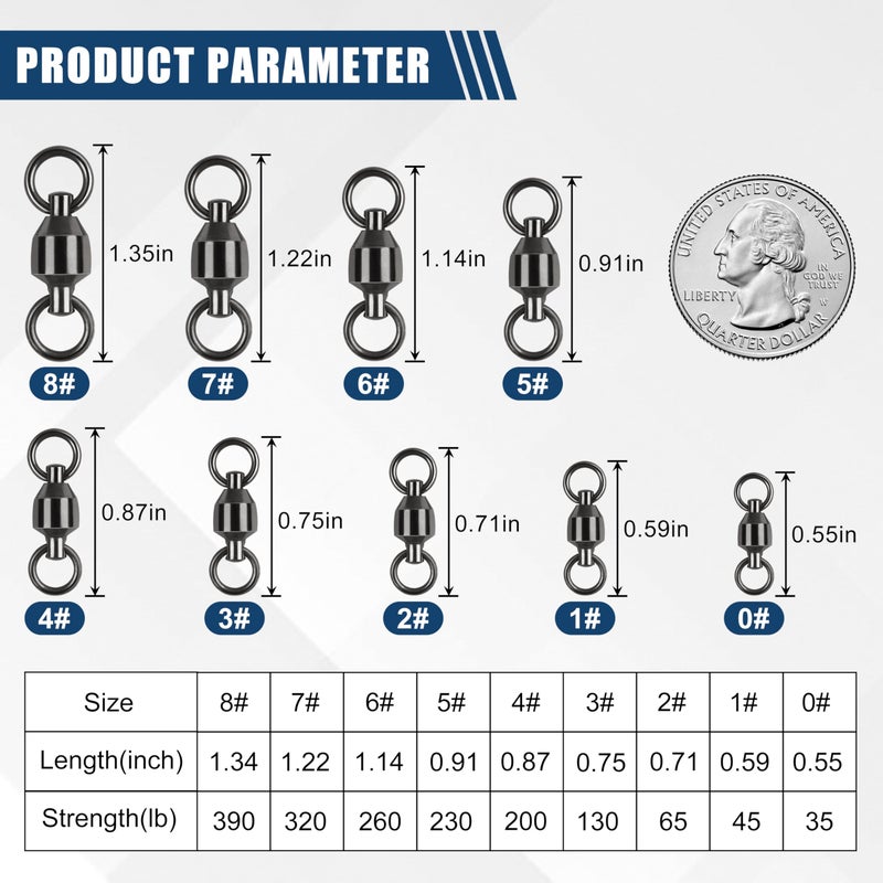 Shaddock Fishing Ball Bearing Fishing Swivels Tackle - Barrel Swivel Connectors, High Strength Stainless Steel Solid Welded Rings for Saltwater Freshwater Lures Leader Lines, 25pcs, Size8 390lbs - Image 2